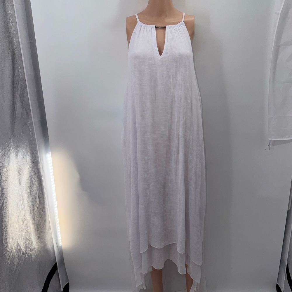 Mlle Gabrielle 3X White Gauze Maxi Dress Beachy Coastal Boho Ethereal Summer